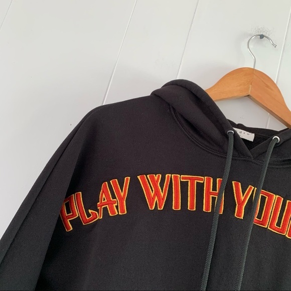 Sandro Paris “Play With Your Heart” Hoodie Black Spellout Graphic Embroidered - Picture 4 of 16